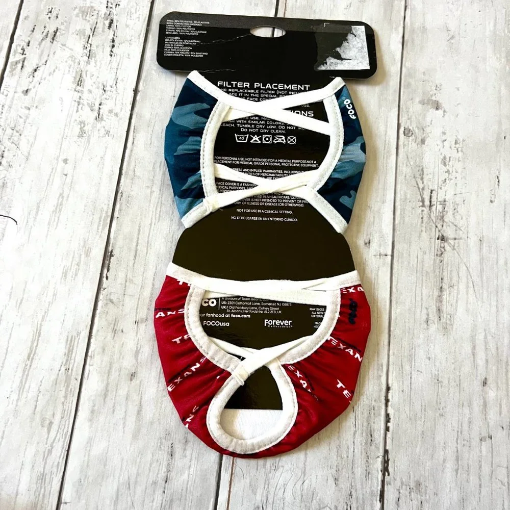 NFL Official Texans Face Covers Two Pack One Size NEW Masks NWT